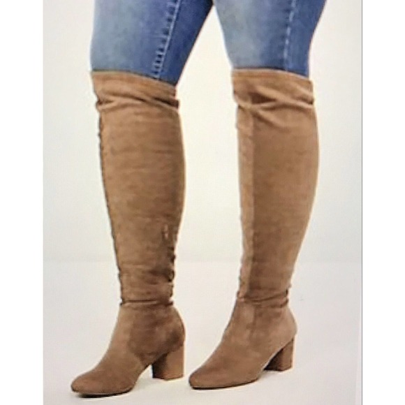 Lane Bryant Audrey Over the Knee Boots, Faux Suede, 9W, Taupe - Picture 1 of 16